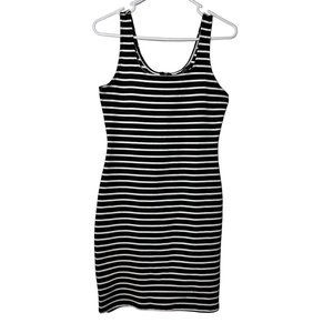 IRIS black and white fitted dress with zipper back Striped Bodycon Dress Large